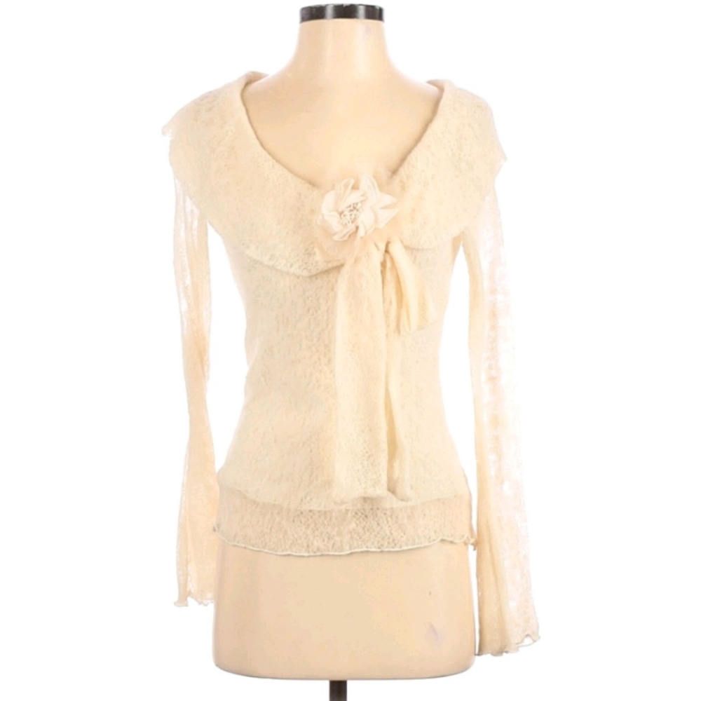 TU Anna Paul cream gauze floral blouse size sm